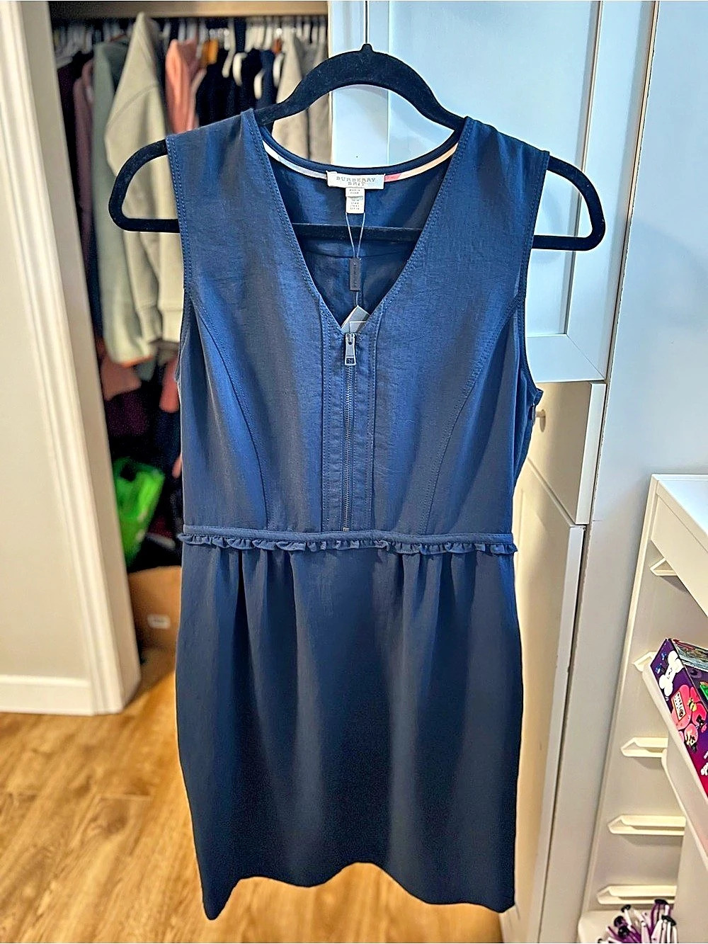 NWT Burberry Brit Tallulah Zip-Front Dress in Blue Carbon - Size 8